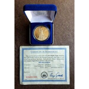 1933 DOUBLE EAGLE PROOF GOLD Clad Bronze  1oz Medal National Collectors MINT COA